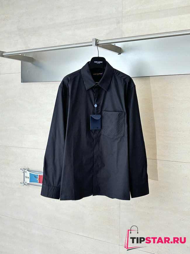 Louis Vuitton Monogram Embossed Pocket Collar Long-Sleeve Shirt Black - 1