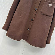 Prada Solid colour single-breasted logo decorated lon Jacket Brown - 4