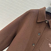 Prada Solid colour single-breasted logo decorated lon Jacket Brown - 3