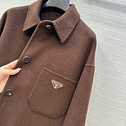 Prada Solid colour single-breasted logo decorated lon Jacket Brown - 2