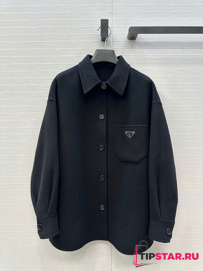 Prada Solid colour single-breasted logo decorated lon Jacket Black - 1