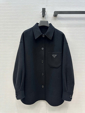 Prada Solid colour single-breasted logo decorated lon Jacket Black