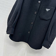 Prada Solid colour single-breasted logo decorated lon Jacket Black - 4