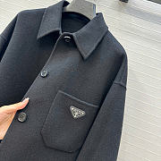 Prada Solid colour single-breasted logo decorated lon Jacket Black - 3