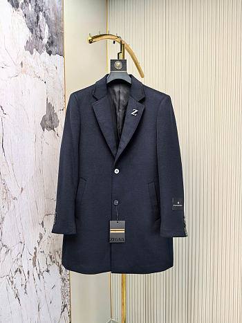 Zegna Men Coat Navy Blue Color