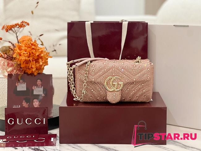 Gucci GG Marmont crystals small shoulder bag pink beige leather - 1