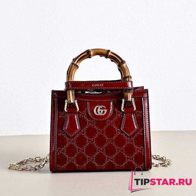 Gucci Diana crystals small tote bag Rosso Ancora red velvet - 1