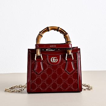 Gucci Diana crystals small tote bag Rosso Ancora red velvet