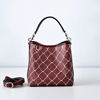 Gucci GG Emblem small bucket bag burgundy leather trim