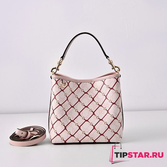 Gucci GG Emblem small bucket bag pink leather trim - 1