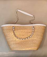 Chanel Large shopping bag Braided straw Beige & White - 4