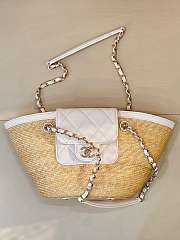 Chanel Medium shopping bag Braided straw Beige & White - 6