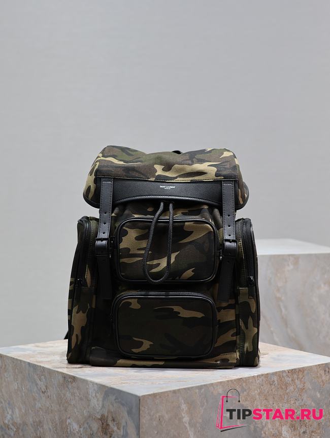 Ysl Camouflage Green Canvas Backpack - 1