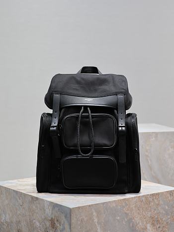 Ysl City Leather-Trimmed ECONYL Backpack In Black