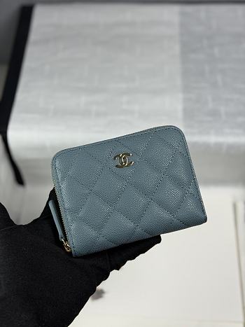 Chanel Zippered Coin Case Carviar Gold Hardware Blue