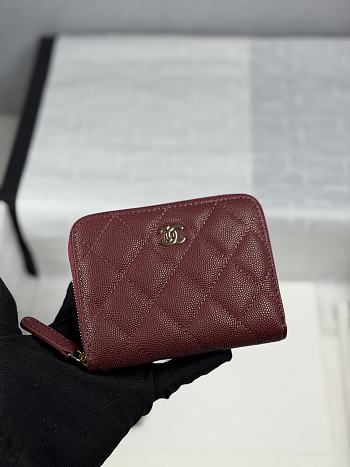 Chanel Zippered Coin Case Carviar Gold Hardware Burgundy