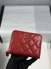 Chanel Zippered Coin Case Carviar Gold Hardware Red - 1