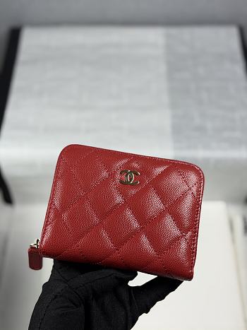 Chanel Zippered Coin Case Carviar Gold Hardware Red