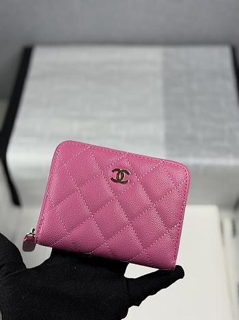 Chanel Zippered Coin Case Carviar Gold Hardware Pink