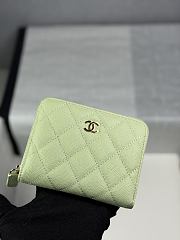 Chanel Zippered Coin Case Carviar Gold Hardware Light Green - 1