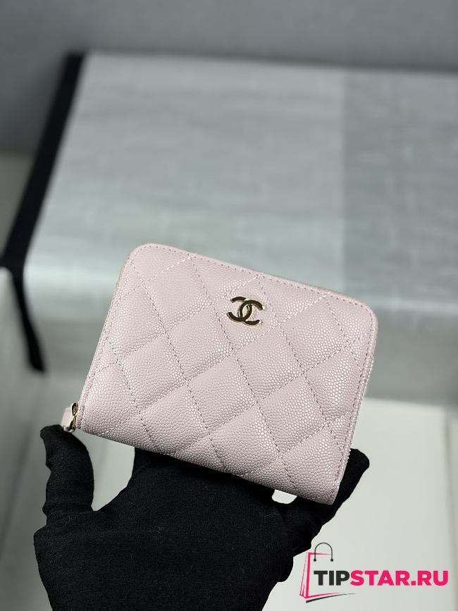 Chanel Zippered Coin Case Carviar Gold Hardware Light Pink - 1