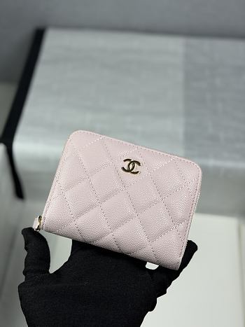 Chanel Zippered Coin Case Carviar Gold Hardware Light Pink