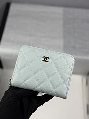 Chanel Zippered Coin Case Carviar Gold Hardware Light Blue - 1