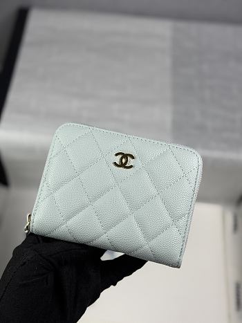 Chanel Zippered Coin Case Carviar Gold Hardware Light Blue