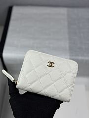Chanel Zippered Coin Case Carviar Gold Hardware White - 1