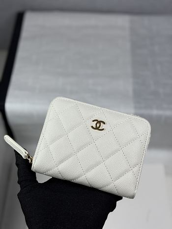 Chanel Zippered Coin Case Carviar Gold Hardware White