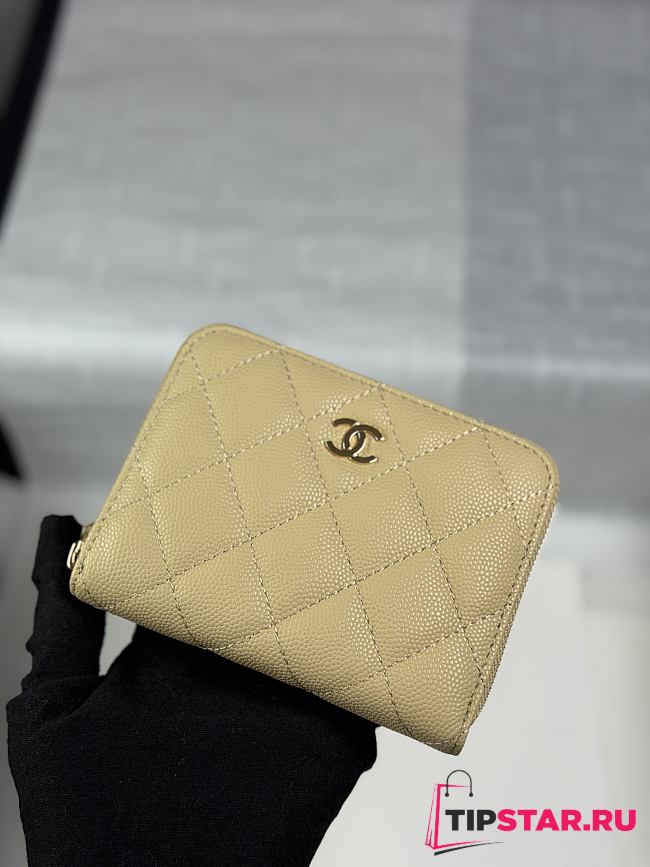 Chanel Zippered Coin Case Carviar Gold Hardware Yellow - 1