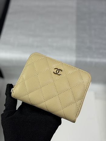 Chanel Zippered Coin Case Carviar Gold Hardware Yellow