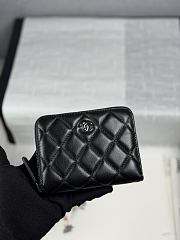 Chanel Zippered Coin Case Lambskin Silver Hardware Black - 1