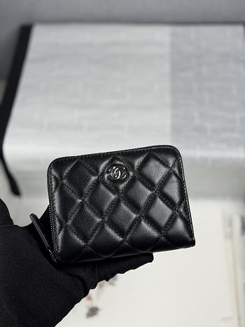 Chanel Zippered Coin Case Lambskin Silver Hardware Black