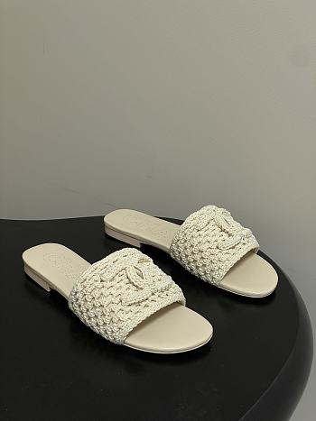 Chanel CC logo crochet design Sandals Beige