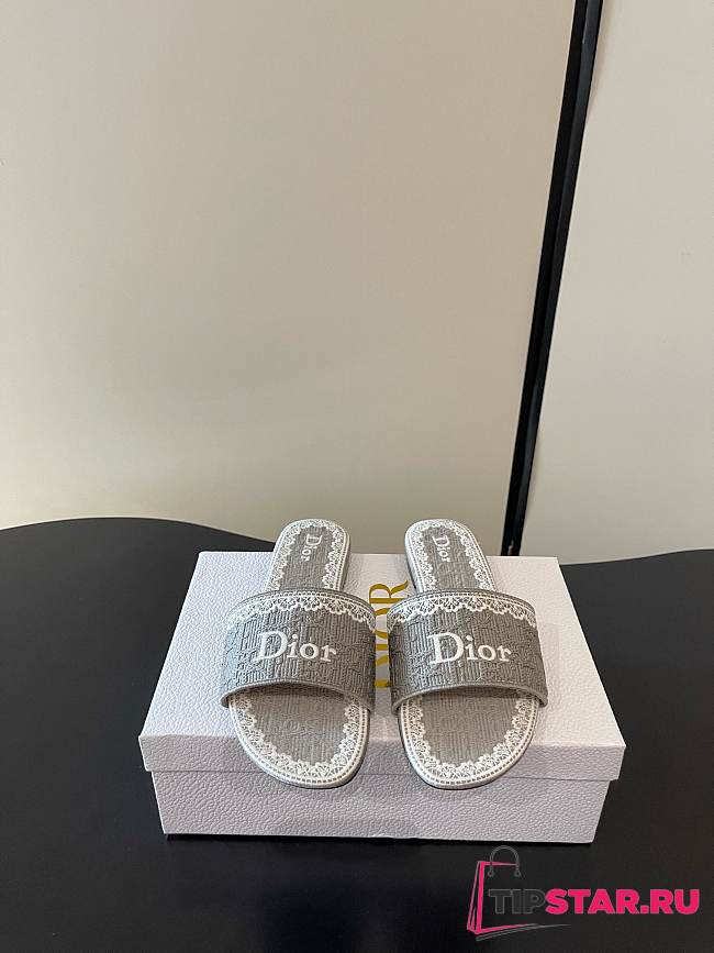 Dior Dentelle Heeled Slide Gray - 1