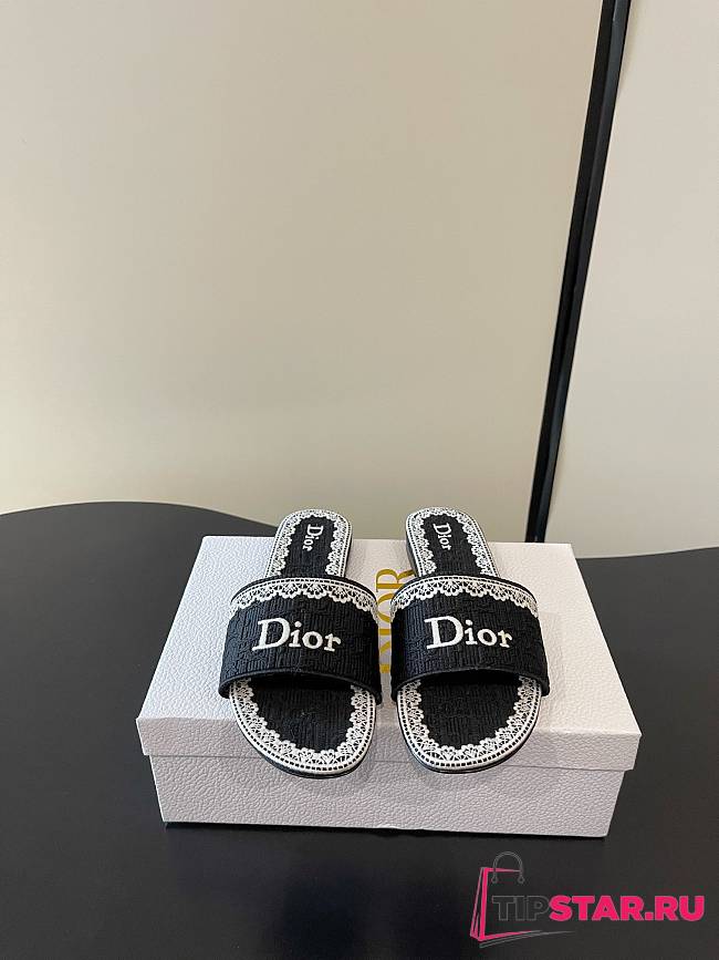 Dior Dentelle Heeled Slide Black - 1