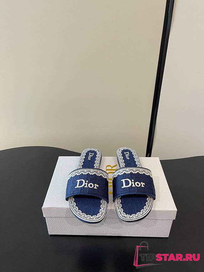 Dior Dentelle Heeled Slide Dark Blue - 1