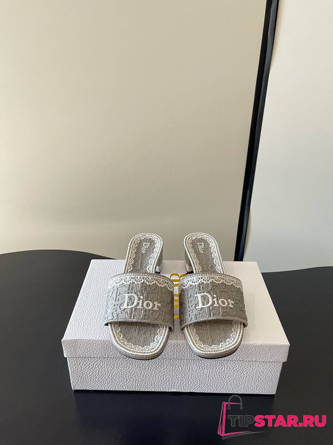 Dior Dentelle Heeled Slide 3.5 cm Gray - 1