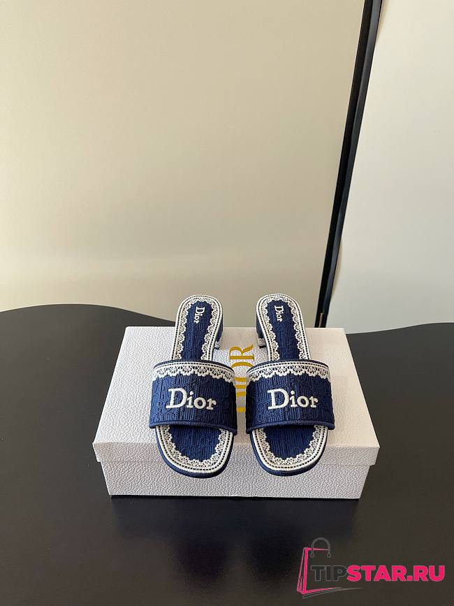 Dior Dentelle Heeled Slide 3.5 cm Dark Blue - 1