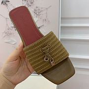 Loro Piana Womens Woven Stripe Cowhide Loafers Sandals Khaki - 5