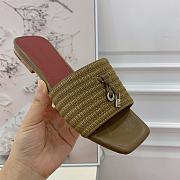 Loro Piana Womens Woven Stripe Cowhide Loafers Sandals Khaki - 4