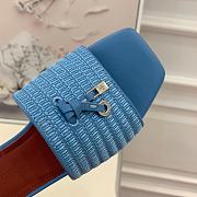 Loro Piana Womens Woven Stripe Cowhide Loafers Sandals Blue - 6