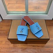 Loro Piana Womens Woven Stripe Cowhide Loafers Sandals Blue - 5