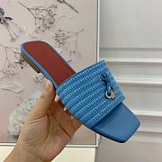 Loro Piana Womens Woven Stripe Cowhide Loafers Sandals Blue - 4