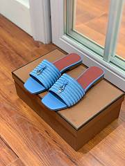Loro Piana Womens Woven Stripe Cowhide Loafers Sandals Blue - 3