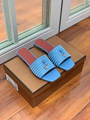Loro Piana Womens Woven Stripe Cowhide Loafers Sandals Blue - 2