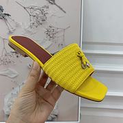 Loro Piana Womens Woven Stripe Cowhide Loafers Sandals Yellow - 6
