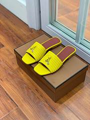 Loro Piana Womens Woven Stripe Cowhide Loafers Sandals Yellow - 3