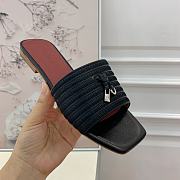 Loro Piana Womens Woven Stripe Cowhide Loafers Sandals Black - 5